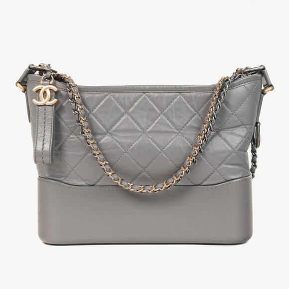 Chanel Gabrielle Quilted Hobo Aged Calfskin Grey Leather Crossbody Shoulder Bag - Picture 1 of 12